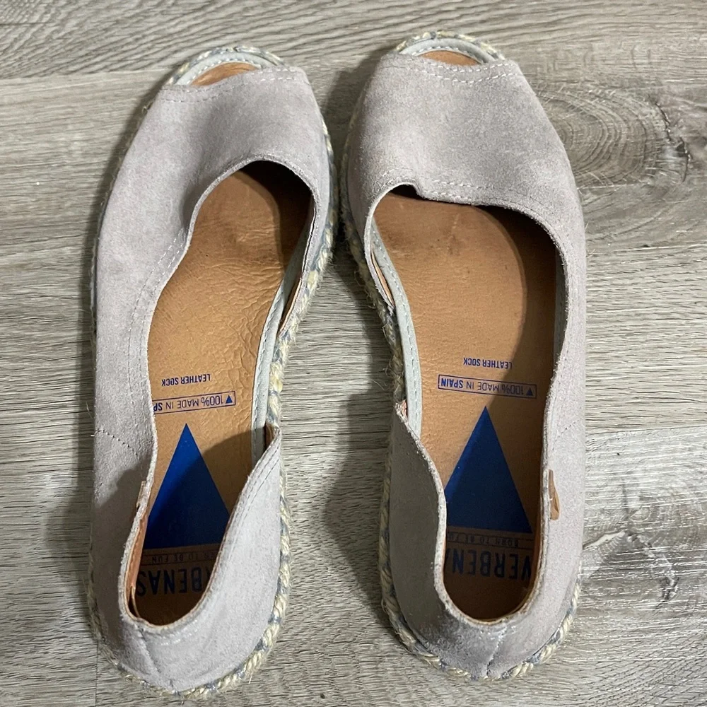 Verbenas Espadrilles Suede Flats Sz 38 Tan Leather Peep Toe Shoes SPAIN